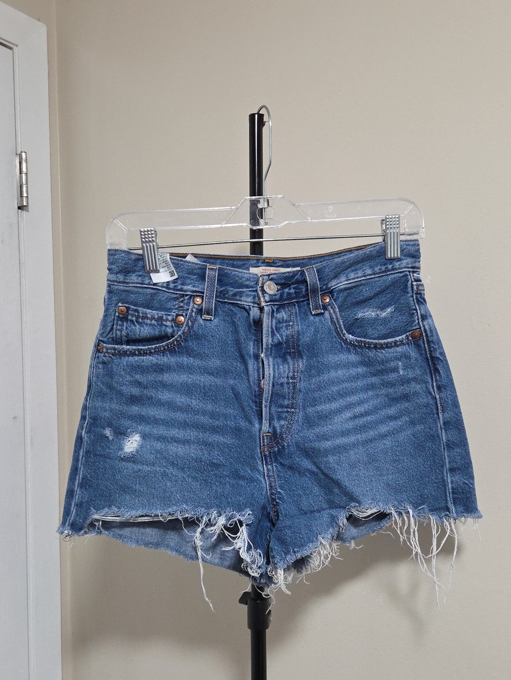 Levi's Ribcage Shorts Blue Denim Cutoff Shorts